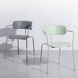 Zeitgenössischer Stil Armstuhl Plastik Plastik Offener Rückseite Essstuhl mit Metallbasis