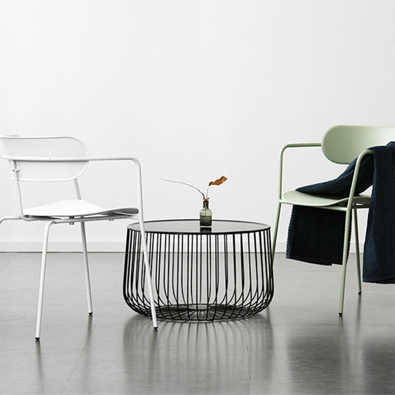 Zeitgenössischer Stil Armstuhl Plastik Plastik Offener Rückseite Essstuhl mit Metallbasis