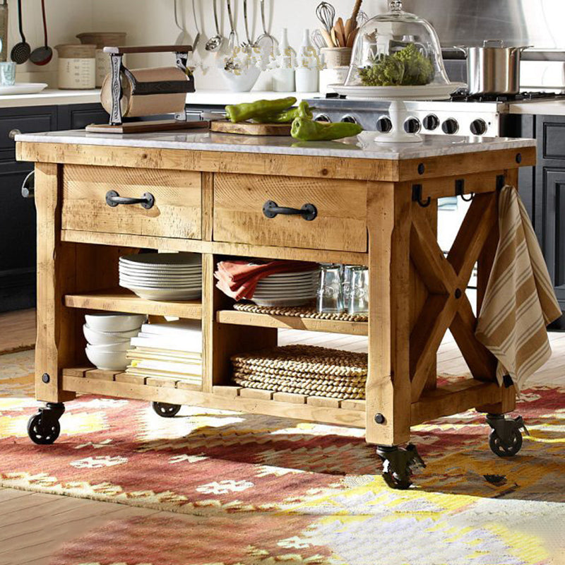 Contemporary Wood Kitchen Trolley Stationary Kitchen Island Table with Drawer Clearhalo 'furn' 'furn_kitchen_islands_carts' 'Furniture' 'Kitchen & Dining Furniture' 'Kitchen Islands & Carts' 'kitchen_islands_carts' 6107073