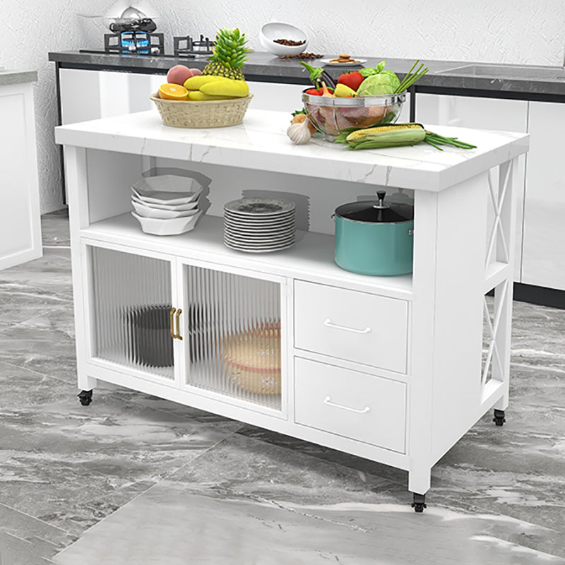 Contemporary Marble Kitchen Trolley Stationary Kitchen Trolley with Drawer White Clearhalo 'furn' 'furn_kitchen_islands_carts' 'Furniture' 'Kitchen & Dining Furniture' 'Kitchen Islands & Carts' 'kitchen_islands_carts' 6107086