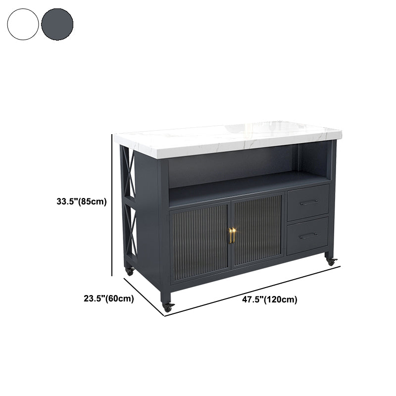 Contemporary Marble Kitchen Trolley Stationary Kitchen Trolley with Drawer Clearhalo 'furn' 'furn_kitchen_islands_carts' 'Furniture' 'Kitchen & Dining Furniture' 'Kitchen Islands & Carts' 'kitchen_islands_carts' 6107094