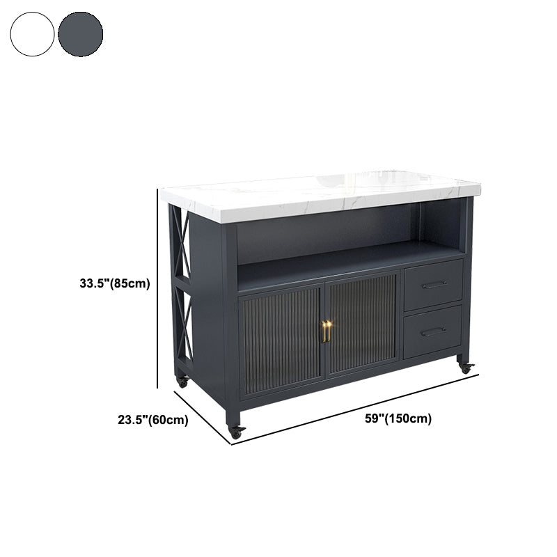 Contemporary Marble Kitchen Trolley Stationary Kitchen Trolley with Drawer Clearhalo 'furn' 'furn_kitchen_islands_carts' 'Furniture' 'Kitchen & Dining Furniture' 'Kitchen Islands & Carts' 'kitchen_islands_carts' 6107095