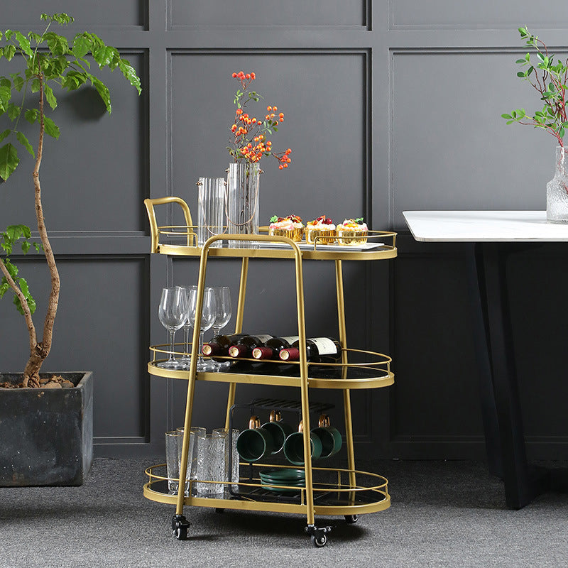 Contemporary Style Oval Prep Table Rolling Metal Prep Table for Home