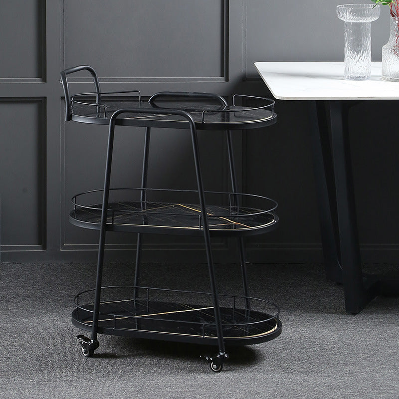 Contemporary Style Oval Prep Table Rolling Metal Prep Table for Home