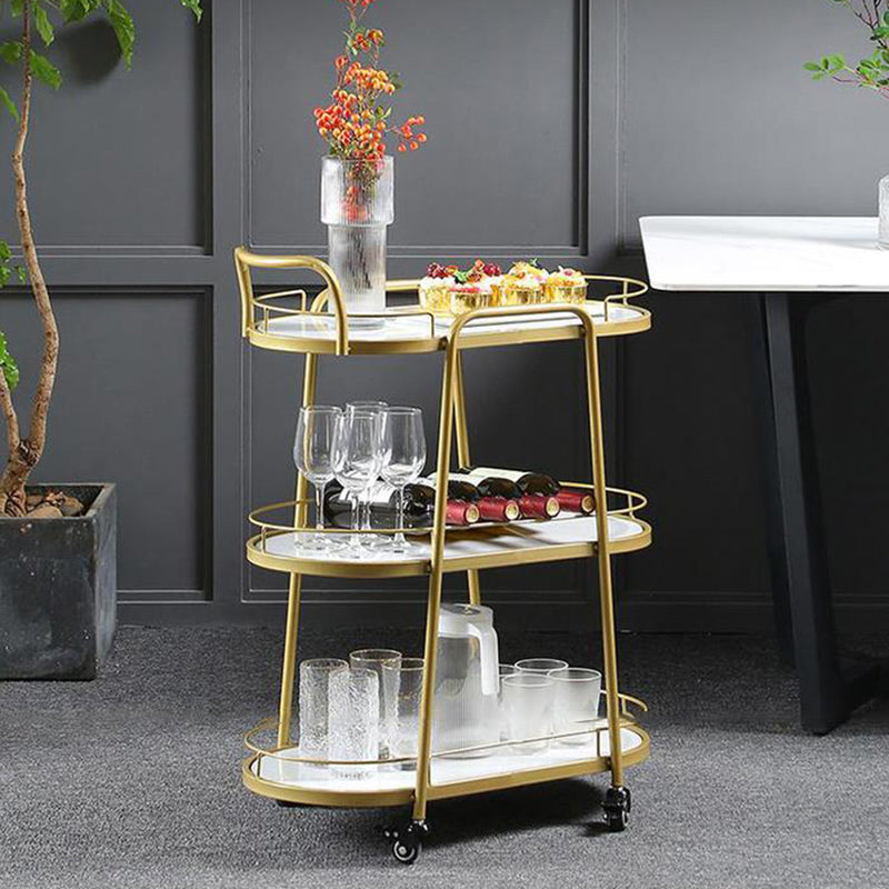 Contemporary Style Oval Prep Table Rolling Metal Prep Table for Home