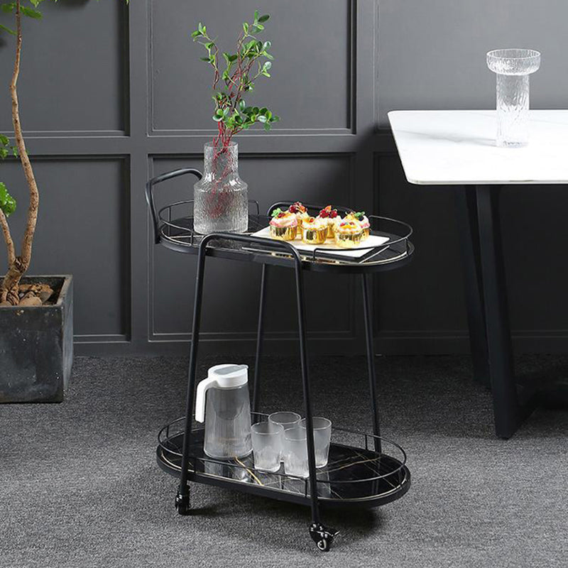 Contemporary Style Oval Prep Table Rolling Metal Prep Table for Home