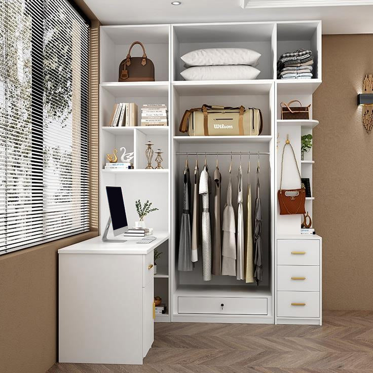 White Wooden Wardrobe Contemporary Style Wardrobe Closet with Drawer Clearhalo 'Armoires & Wardrobes' 'armoires_wardrobes' 'Bedroom Furniture' 'furn' 'furn_armoires_wardrobes' 'Furniture' 6107298