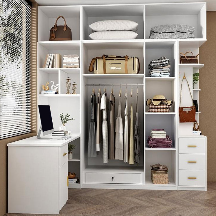 White Wooden Wardrobe Contemporary Style Wardrobe Closet with Drawer Clearhalo 'Armoires & Wardrobes' 'armoires_wardrobes' 'Bedroom Furniture' 'furn' 'furn_armoires_wardrobes' 'Furniture' 6107299