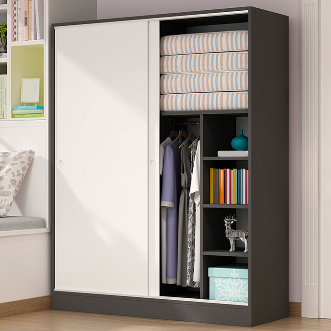Modern Wardrobe Cabinet With Shelves Engineered Wood Wardrobe Closet 55"L x 20"W x 71"H White-Black Clearhalo 'Armoires & Wardrobes' 'armoires_wardrobes' 'Bedroom Furniture' 'furn' 'furn_armoires_wardrobes' 'Furniture' 6107443