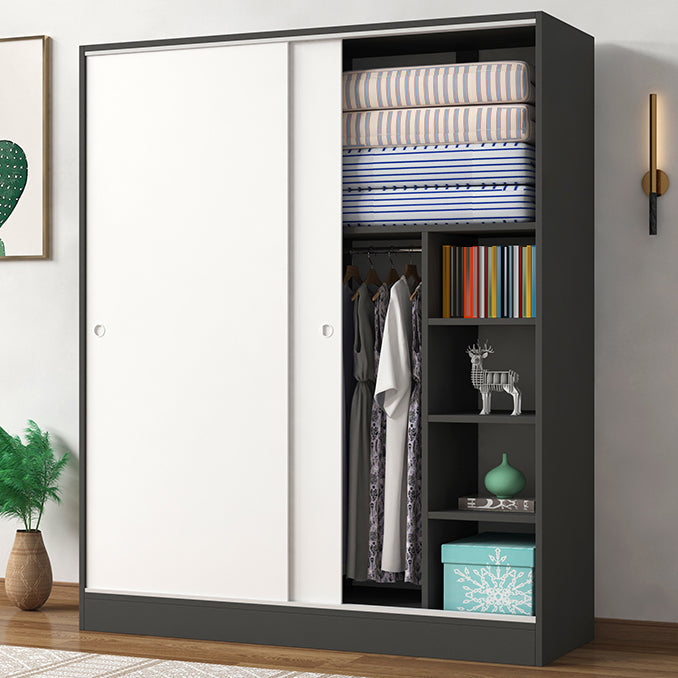Modern Wardrobe Cabinet With Shelves Engineered Wood Wardrobe Closet 63"L x 20"W x 71"H White-Black Clearhalo 'Armoires & Wardrobes' 'armoires_wardrobes' 'Bedroom Furniture' 'furn' 'furn_armoires_wardrobes' 'Furniture' 6107446