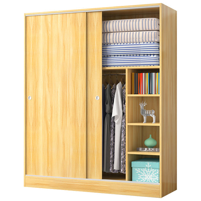 Modern Wardrobe Cabinet With Shelves Engineered Wood Wardrobe Closet 63"L x 20"W x 71"H Natural Clearhalo 'Armoires & Wardrobes' 'armoires_wardrobes' 'Bedroom Furniture' 'furn' 'furn_armoires_wardrobes' 'Furniture' 6107456