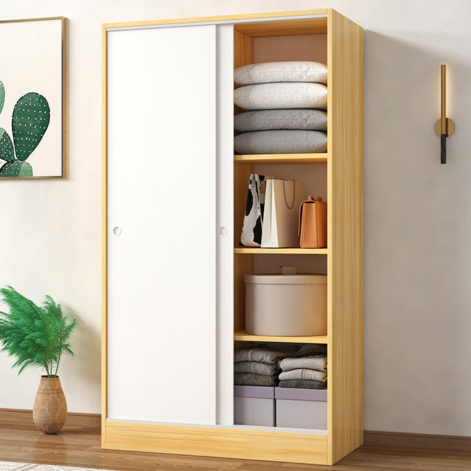 Modern Wardrobe Cabinet With Shelves Engineered Wood Wardrobe Closet 31"L x 20"W x 71"H Natural Wood White Clearhalo 'Armoires & Wardrobes' 'armoires_wardrobes' 'Bedroom Furniture' 'furn' 'furn_armoires_wardrobes' 'Furniture' 6107457