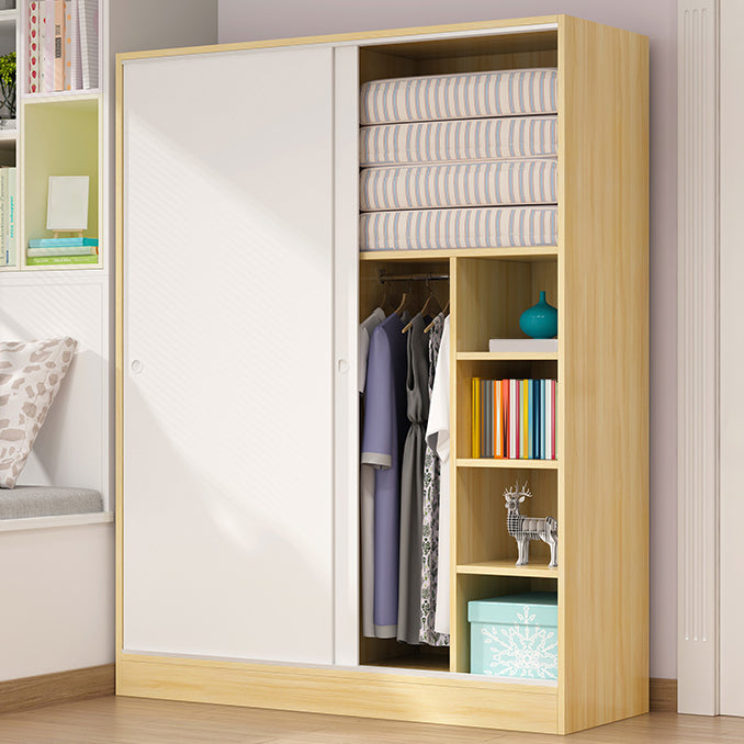 Modern Wardrobe Cabinet With Shelves Engineered Wood Wardrobe Closet 55"L x 20"W x 71"H Natural Wood White Clearhalo 'Armoires & Wardrobes' 'armoires_wardrobes' 'Bedroom Furniture' 'furn' 'furn_armoires_wardrobes' 'Furniture' 6107460