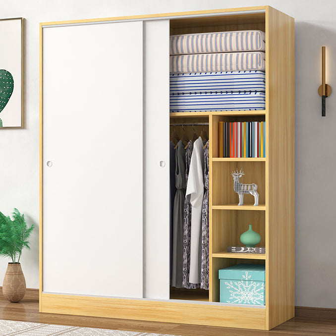 Modern Wardrobe Cabinet With Shelves Engineered Wood Wardrobe Closet 63"L x 20"W x 71"H Natural Wood White Clearhalo 'Armoires & Wardrobes' 'armoires_wardrobes' 'Bedroom Furniture' 'furn' 'furn_armoires_wardrobes' 'Furniture' 6107461