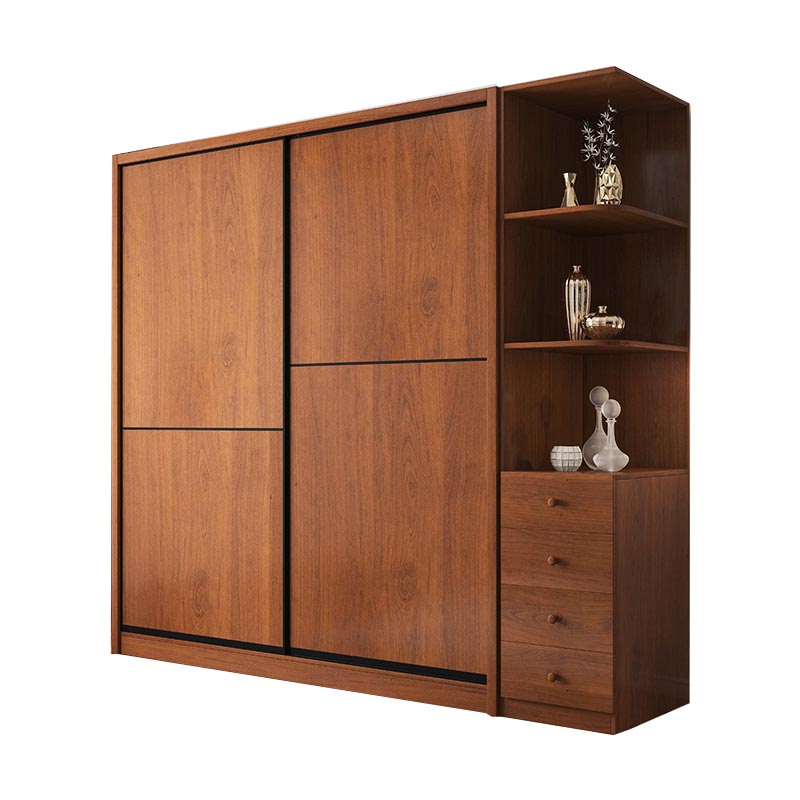 Brown Manufactured Wood Wardrobe Traditional Cabinet with Sliding Doors 55"L x 24"W x 83"H Armoires & Sideboard Clearhalo 'Armoires & Wardrobes' 'armoires_wardrobes' 'Bedroom Furniture' 'furn' 'furn_armoires_wardrobes' 'Furniture' 6107559