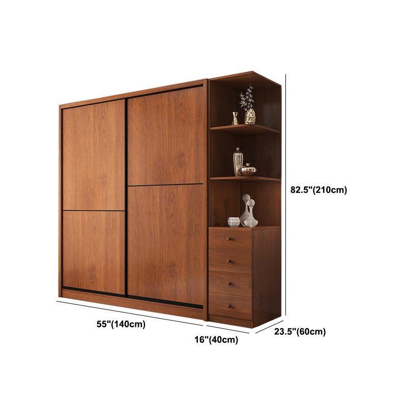 Brown Manufactured Wood Wardrobe Traditional Cabinet with Sliding Doors Clearhalo 'Armoires & Wardrobes' 'armoires_wardrobes' 'Bedroom Furniture' 'furn' 'furn_armoires_wardrobes' 'Furniture' 6107577
