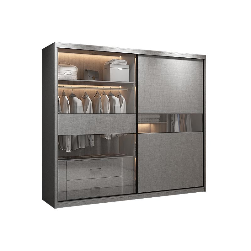 Modern Style Glass Wardrobe Gray Colour Soft Close Drawer Wardrobe Closet Clearhalo 'Armoires & Wardrobes' 'armoires_wardrobes' 'Bedroom Furniture' 'furn' 'furn_armoires_wardrobes' 'Furniture' 6107652