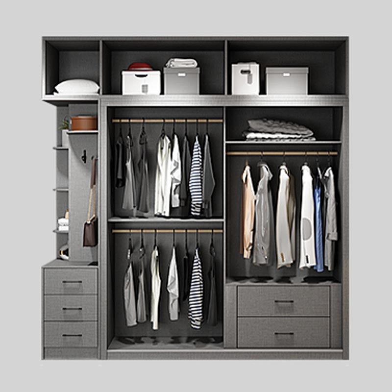 Modern Style Glass Wardrobe Gray Colour Soft Close Drawer Wardrobe Closet Clearhalo 'Armoires & Wardrobes' 'armoires_wardrobes' 'Bedroom Furniture' 'furn' 'furn_armoires_wardrobes' 'Furniture' 6107654