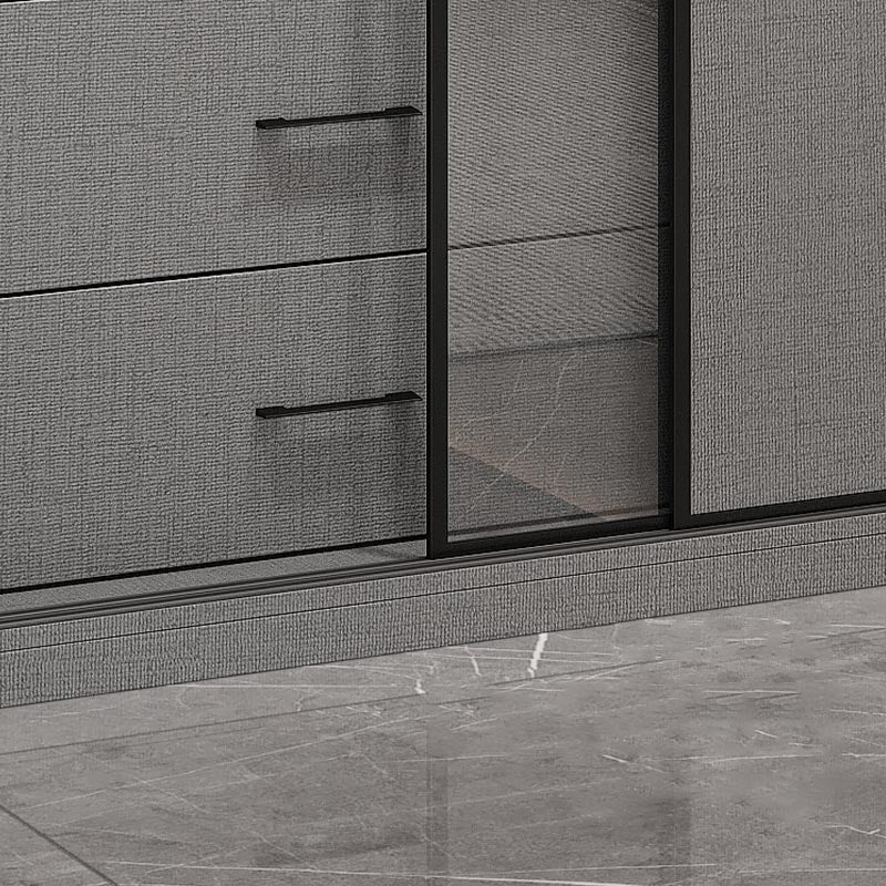 Modern Style Glass Wardrobe Gray Colour Soft Close Drawer Wardrobe Closet Clearhalo 'Armoires & Wardrobes' 'armoires_wardrobes' 'Bedroom Furniture' 'furn' 'furn_armoires_wardrobes' 'Furniture' 6107657