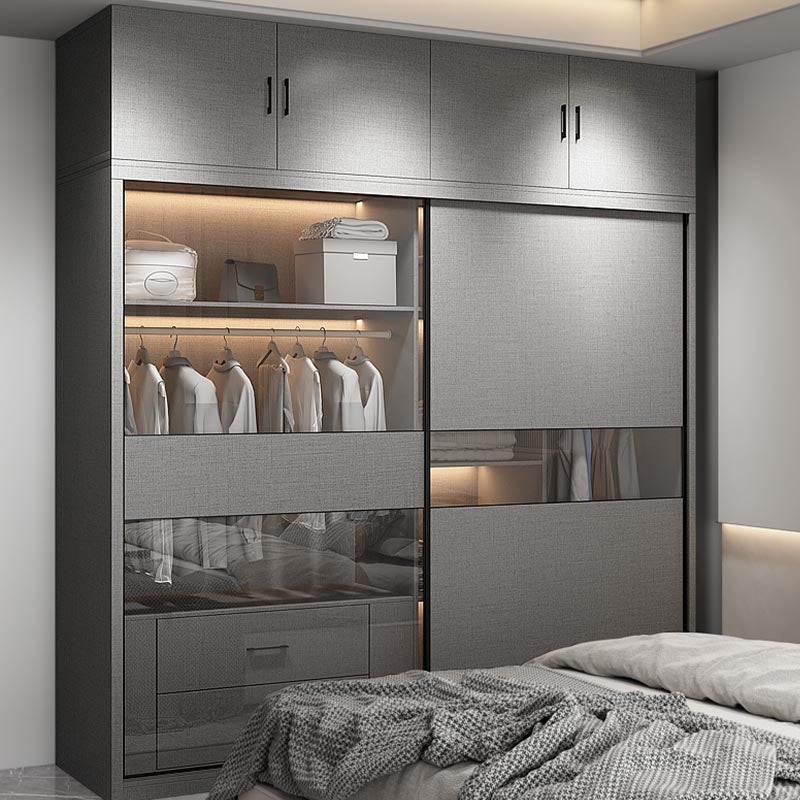 Modern Style Glass Wardrobe Gray Colour Soft Close Drawer Wardrobe Closet Clearhalo 'Armoires & Wardrobes' 'armoires_wardrobes' 'Bedroom Furniture' 'furn' 'furn_armoires_wardrobes' 'Furniture' 6107660