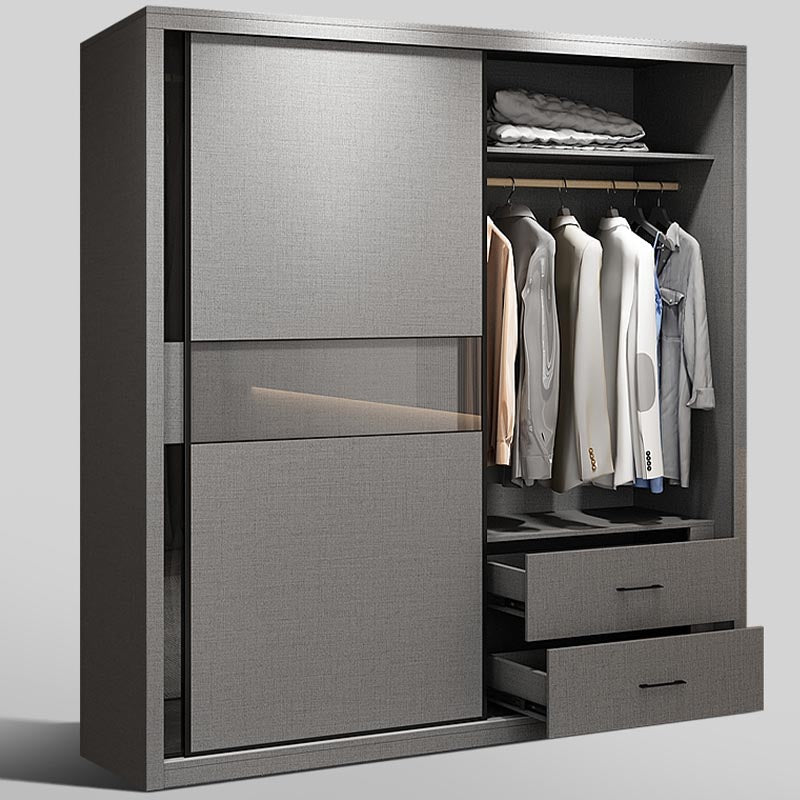 Modern Style Glass Wardrobe Gray Colour Soft Close Drawer Wardrobe Closet Clearhalo 'Armoires & Wardrobes' 'armoires_wardrobes' 'Bedroom Furniture' 'furn' 'furn_armoires_wardrobes' 'Furniture' 6107662