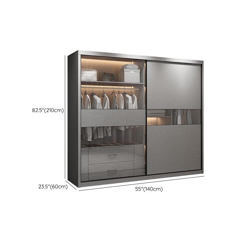 Modern Style Glass Wardrobe Gray Colour Soft Close Drawer Wardrobe Closet Clearhalo 'Armoires & Wardrobes' 'armoires_wardrobes' 'Bedroom Furniture' 'furn' 'furn_armoires_wardrobes' 'Furniture' 6107664
