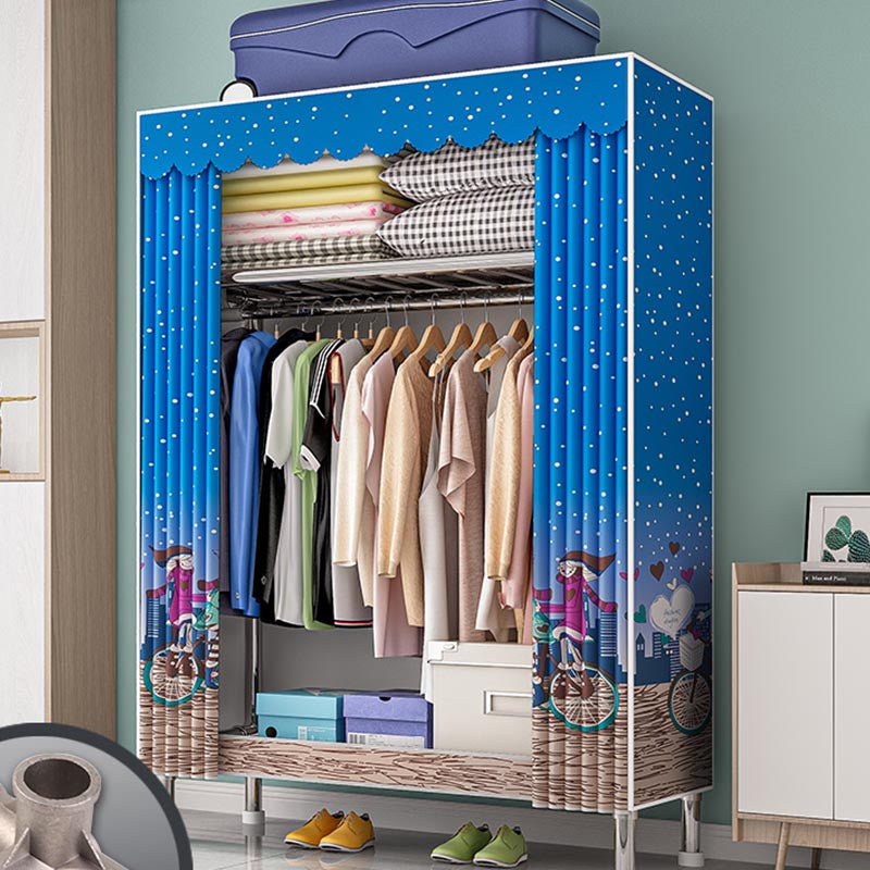 Contemporary Wardrobe Armoire with Shelves Steel Wardrobe Closet for Home 33"L x 18"W x 68"H Dark Blue Clearhalo 'Armoires & Wardrobes' 'armoires_wardrobes' 'Bedroom Furniture' 'furn' 'furn_armoires_wardrobes' 'Furniture' 6107703