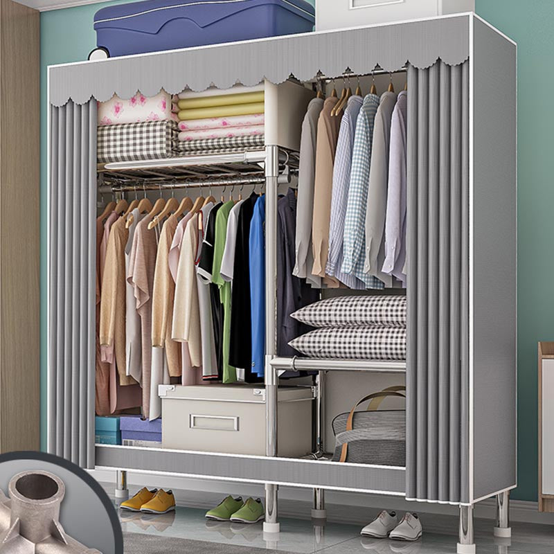 Contemporary Wardrobe Armoire with Shelves Steel Wardrobe Closet for Home 42"L x 18"W x 68"H Grey Clearhalo 'Armoires & Wardrobes' 'armoires_wardrobes' 'Bedroom Furniture' 'furn' 'furn_armoires_wardrobes' 'Furniture' 6107704