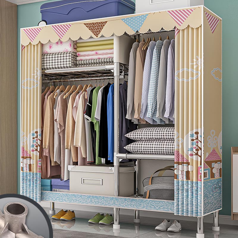 Contemporary Wardrobe Armoire with Shelves Steel Wardrobe Closet for Home 42"L x 18"W x 68"H Beige Clearhalo 'Armoires & Wardrobes' 'armoires_wardrobes' 'Bedroom Furniture' 'furn' 'furn_armoires_wardrobes' 'Furniture' 6107707