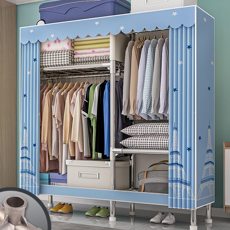 Contemporary Wardrobe Armoire with Shelves Steel Wardrobe Closet for Home 42"L x 18"W x 68"H Light Blue Clearhalo 'Armoires & Wardrobes' 'armoires_wardrobes' 'Bedroom Furniture' 'furn' 'furn_armoires_wardrobes' 'Furniture' 6107708