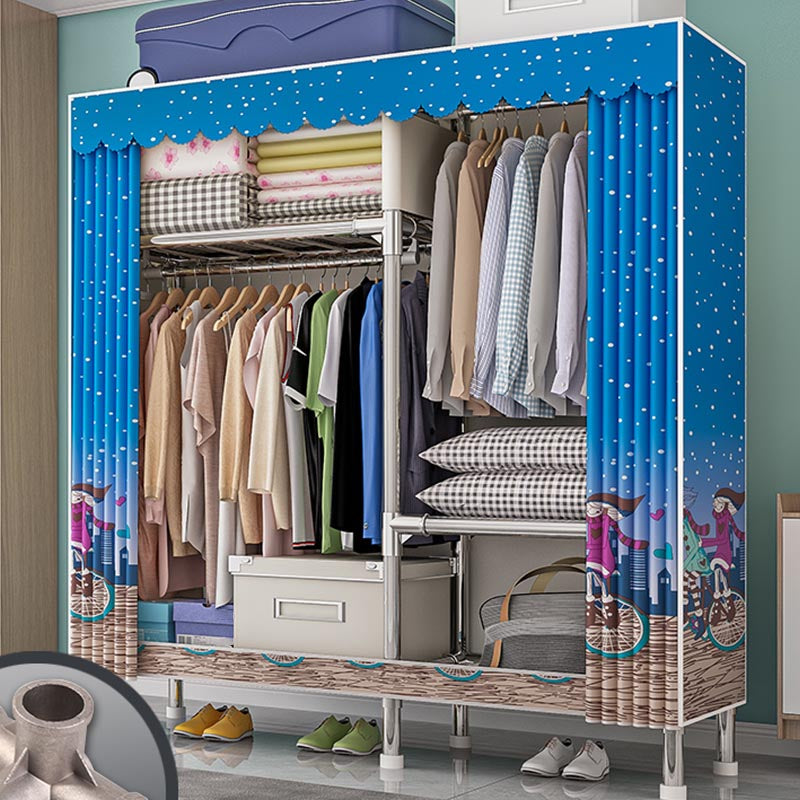 Contemporary Wardrobe Armoire with Shelves Steel Wardrobe Closet for Home 42"L x 18"W x 68"H Dark Blue Clearhalo 'Armoires & Wardrobes' 'armoires_wardrobes' 'Bedroom Furniture' 'furn' 'furn_armoires_wardrobes' 'Furniture' 6107711