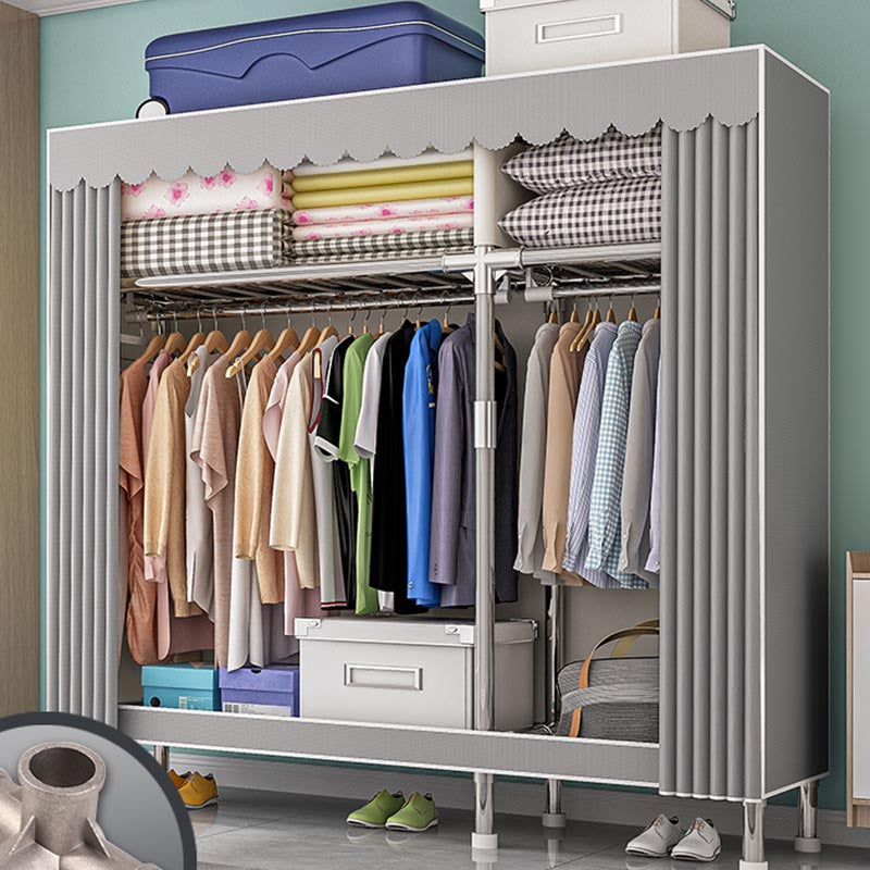 Contemporary Wardrobe Armoire with Shelves Steel Wardrobe Closet for Home 50"L x 18"W x 68"H Grey Clearhalo 'Armoires & Wardrobes' 'armoires_wardrobes' 'Bedroom Furniture' 'furn' 'furn_armoires_wardrobes' 'Furniture' 6107712