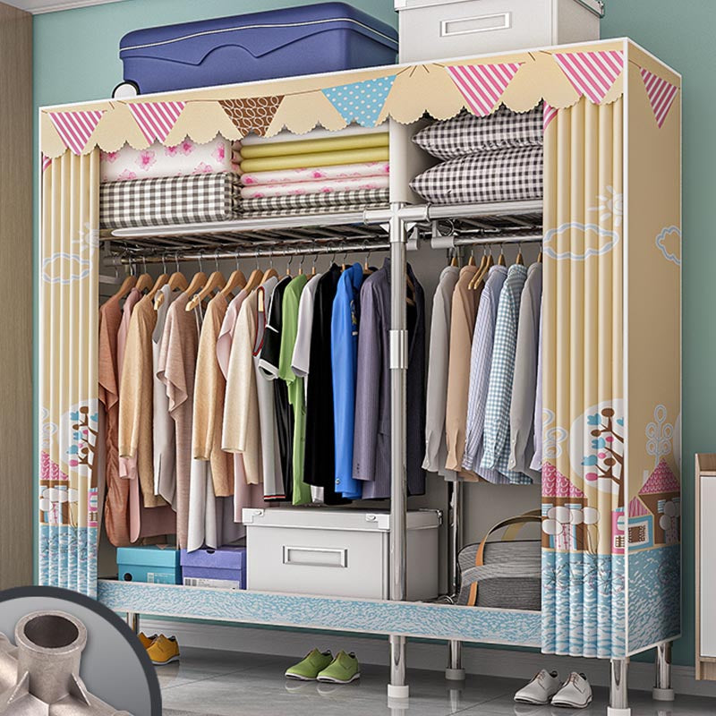 Contemporary Wardrobe Armoire with Shelves Steel Wardrobe Closet for Home 50"L x 18"W x 68"H Beige Clearhalo 'Armoires & Wardrobes' 'armoires_wardrobes' 'Bedroom Furniture' 'furn' 'furn_armoires_wardrobes' 'Furniture' 6107714
