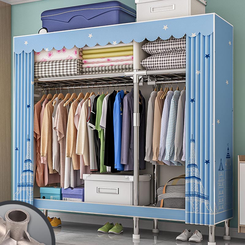 Contemporary Wardrobe Armoire with Shelves Steel Wardrobe Closet for Home 50"L x 18"W x 68"H Light Blue Clearhalo 'Armoires & Wardrobes' 'armoires_wardrobes' 'Bedroom Furniture' 'furn' 'furn_armoires_wardrobes' 'Furniture' 6107716