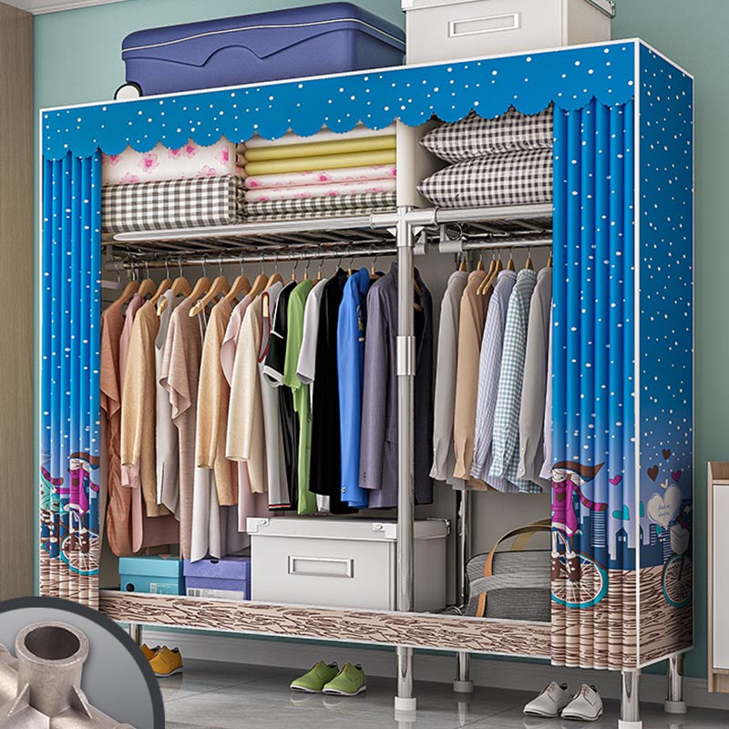 Contemporary Wardrobe Armoire with Shelves Steel Wardrobe Closet for Home 50"L x 18"W x 68"H Dark Blue Clearhalo 'Armoires & Wardrobes' 'armoires_wardrobes' 'Bedroom Furniture' 'furn' 'furn_armoires_wardrobes' 'Furniture' 6107719