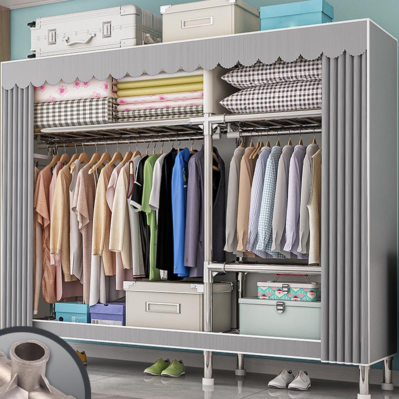 Contemporary Wardrobe Armoire with Shelves Steel Wardrobe Closet for Home 57.5"L x 18"W x 68"H Grey Clearhalo 'Armoires & Wardrobes' 'armoires_wardrobes' 'Bedroom Furniture' 'furn' 'furn_armoires_wardrobes' 'Furniture' 6107720