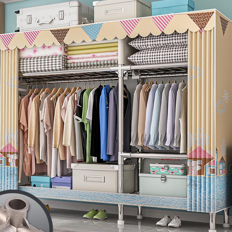 Contemporary Wardrobe Armoire with Shelves Steel Wardrobe Closet for Home 57.5"L x 18"W x 68"H Beige Clearhalo 'Armoires & Wardrobes' 'armoires_wardrobes' 'Bedroom Furniture' 'furn' 'furn_armoires_wardrobes' 'Furniture' 6107722