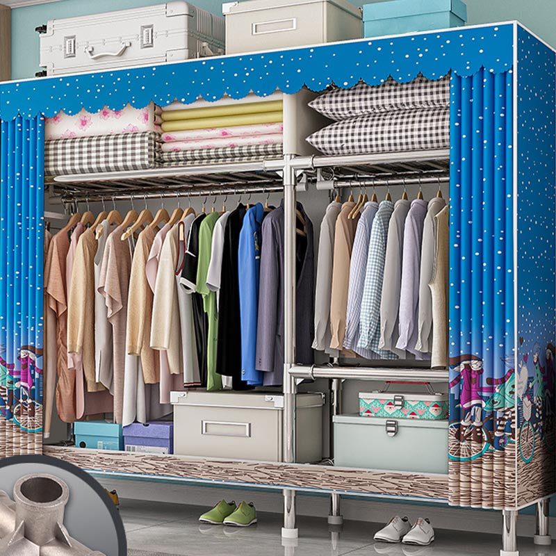 Contemporary Wardrobe Armoire with Shelves Steel Wardrobe Closet for Home 57.5"L x 18"W x 68"H Dark Blue Clearhalo 'Armoires & Wardrobes' 'armoires_wardrobes' 'Bedroom Furniture' 'furn' 'furn_armoires_wardrobes' 'Furniture' 6107726