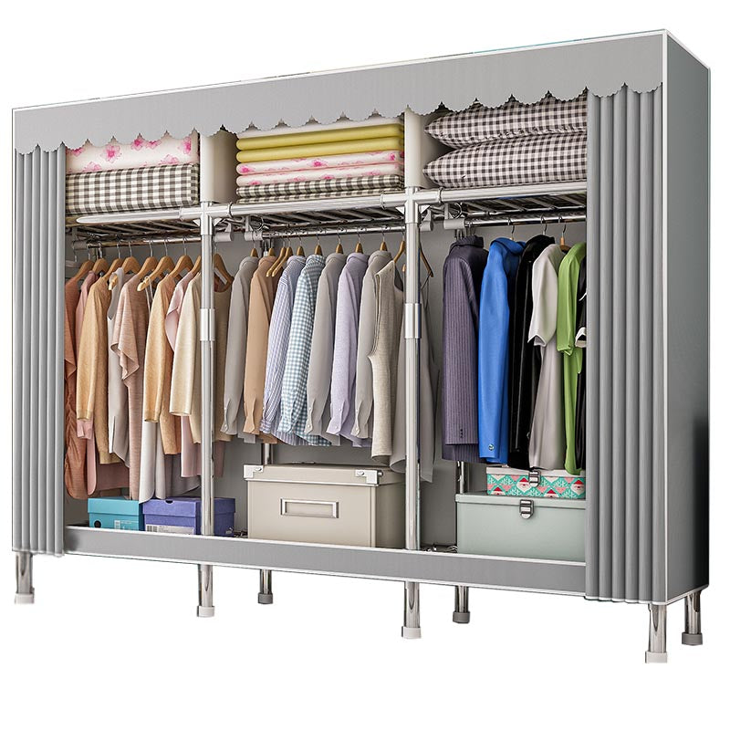Contemporary Wardrobe Armoire with Shelves Steel Wardrobe Closet for Home 66"L x 18"W x 68"H Grey Clearhalo 'Armoires & Wardrobes' 'armoires_wardrobes' 'Bedroom Furniture' 'furn' 'furn_armoires_wardrobes' 'Furniture' 6107727
