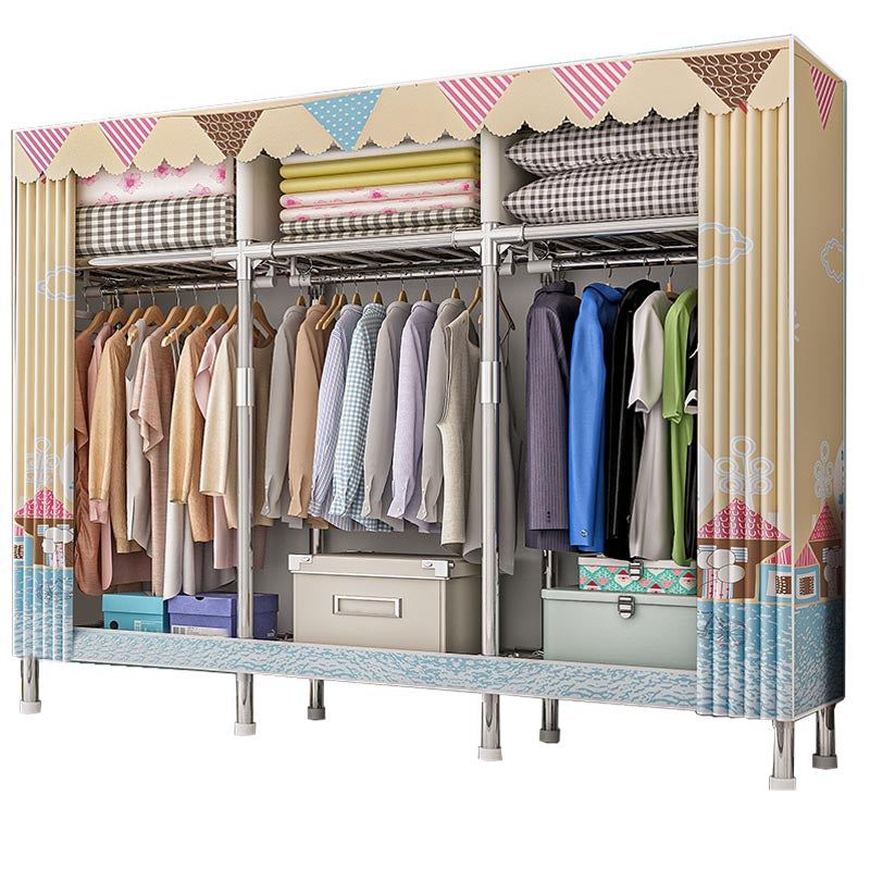 Contemporary Wardrobe Armoire with Shelves Steel Wardrobe Closet for Home 66"L x 18"W x 68"H Beige Clearhalo 'Armoires & Wardrobes' 'armoires_wardrobes' 'Bedroom Furniture' 'furn' 'furn_armoires_wardrobes' 'Furniture' 6107728