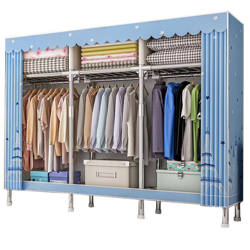 Contemporary Wardrobe Armoire with Shelves Steel Wardrobe Closet for Home 66"L x 18"W x 68"H Light Blue Clearhalo 'Armoires & Wardrobes' 'armoires_wardrobes' 'Bedroom Furniture' 'furn' 'furn_armoires_wardrobes' 'Furniture' 6107729