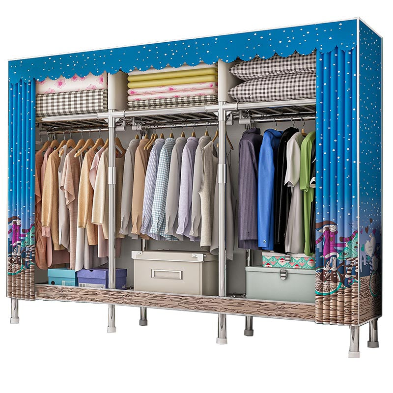 Contemporary Wardrobe Armoire with Shelves Steel Wardrobe Closet for Home 66"L x 18"W x 68"H Dark Blue Clearhalo 'Armoires & Wardrobes' 'armoires_wardrobes' 'Bedroom Furniture' 'furn' 'furn_armoires_wardrobes' 'Furniture' 6107730
