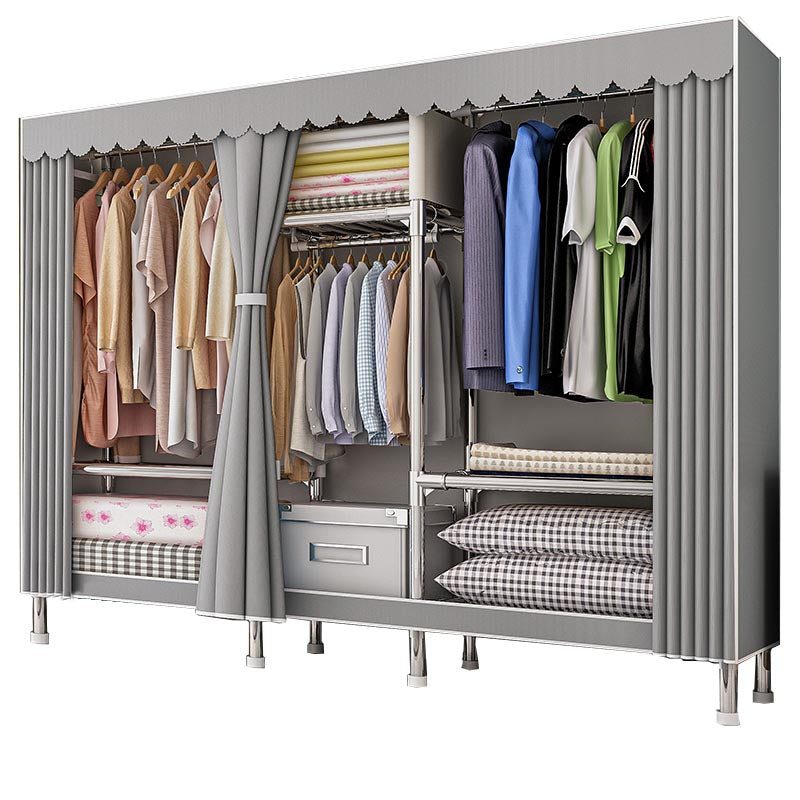 Contemporary Wardrobe Armoire with Shelves Steel Wardrobe Closet for Home 81.5"L x 18"W x 68"H Grey Clearhalo 'Armoires & Wardrobes' 'armoires_wardrobes' 'Bedroom Furniture' 'furn' 'furn_armoires_wardrobes' 'Furniture' 6107731