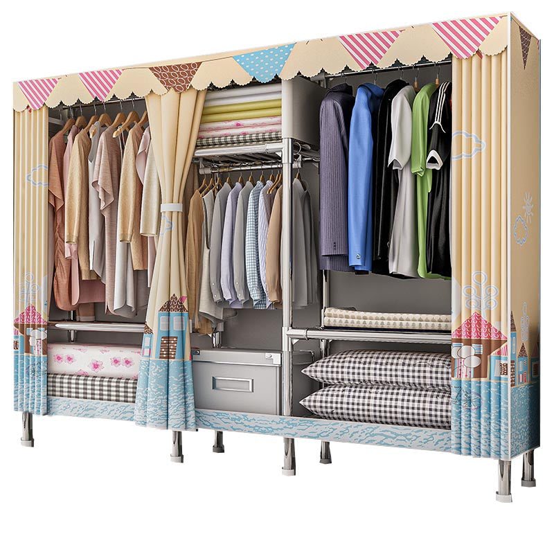 Contemporary Wardrobe Armoire with Shelves Steel Wardrobe Closet for Home 81.5"L x 18"W x 68"H Beige Clearhalo 'Armoires & Wardrobes' 'armoires_wardrobes' 'Bedroom Furniture' 'furn' 'furn_armoires_wardrobes' 'Furniture' 6107732