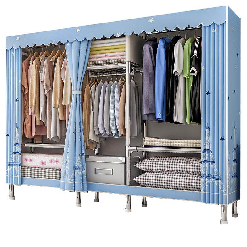 Contemporary Wardrobe Armoire with Shelves Steel Wardrobe Closet for Home 81.5"L x 18"W x 68"H Light Blue Clearhalo 'Armoires & Wardrobes' 'armoires_wardrobes' 'Bedroom Furniture' 'furn' 'furn_armoires_wardrobes' 'Furniture' 6107733