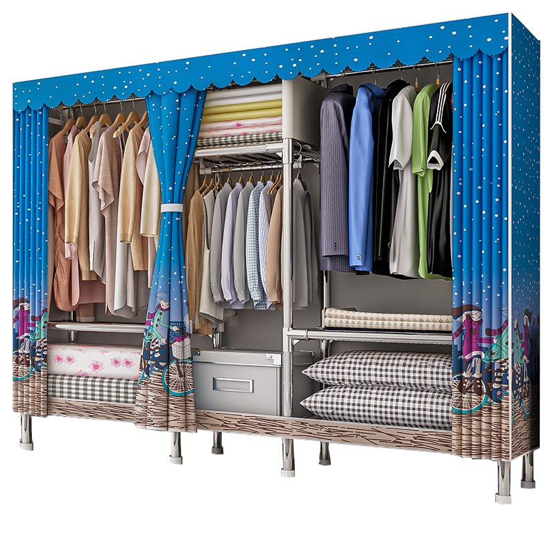 Contemporary Wardrobe Armoire with Shelves Steel Wardrobe Closet for Home 81.5"L x 18"W x 68"H Dark Blue Clearhalo 'Armoires & Wardrobes' 'armoires_wardrobes' 'Bedroom Furniture' 'furn' 'furn_armoires_wardrobes' 'Furniture' 6107734