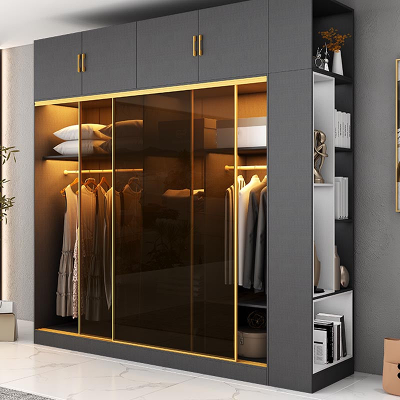 Contemporary Style 5 Tier Wardrobe Glass Cloth Rod Included Wardrobe Closet