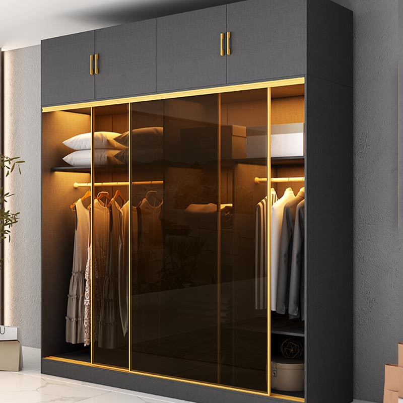 Contemporary Style 5 Tier Wardrobe Glass Cloth Rod Included Wardrobe Closet