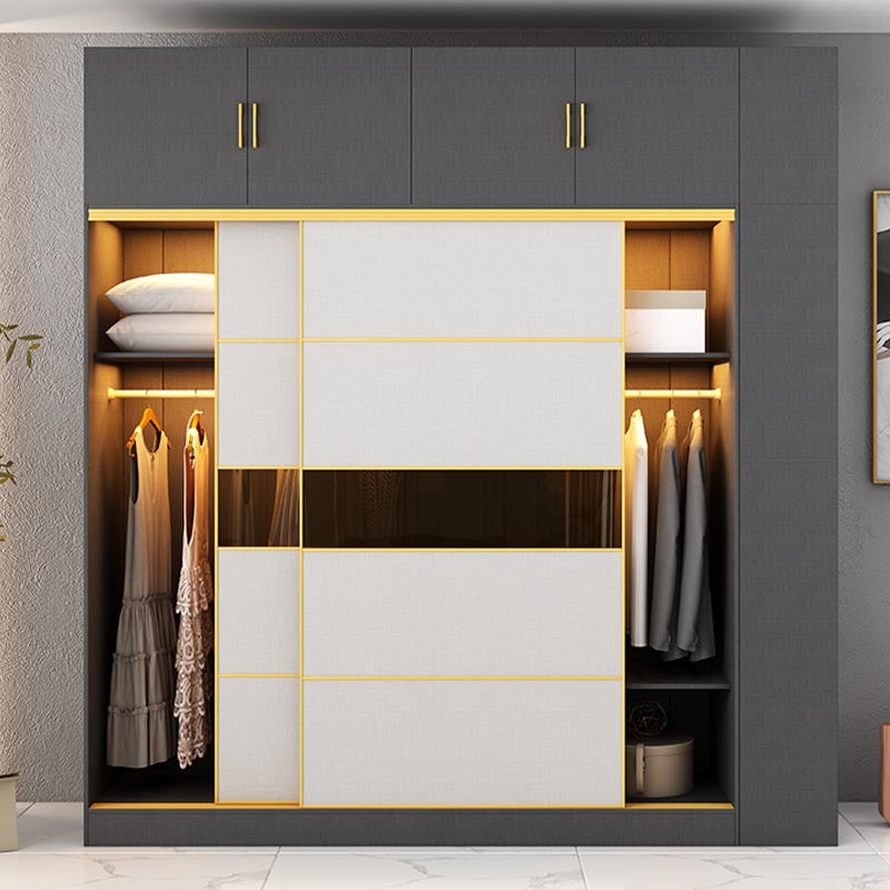 Contemporary Style 5 Tier Wardrobe Glass Cloth Rod Included Wardrobe Closet