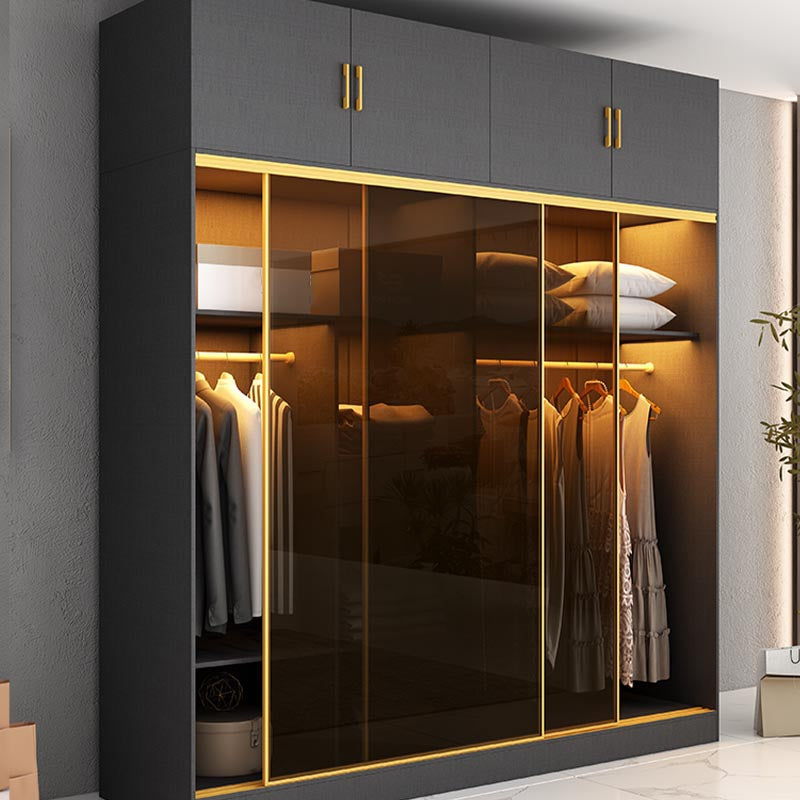 Contemporary Style 5 Tier Wardrobe Glass Cloth Rod Included Wardrobe Closet